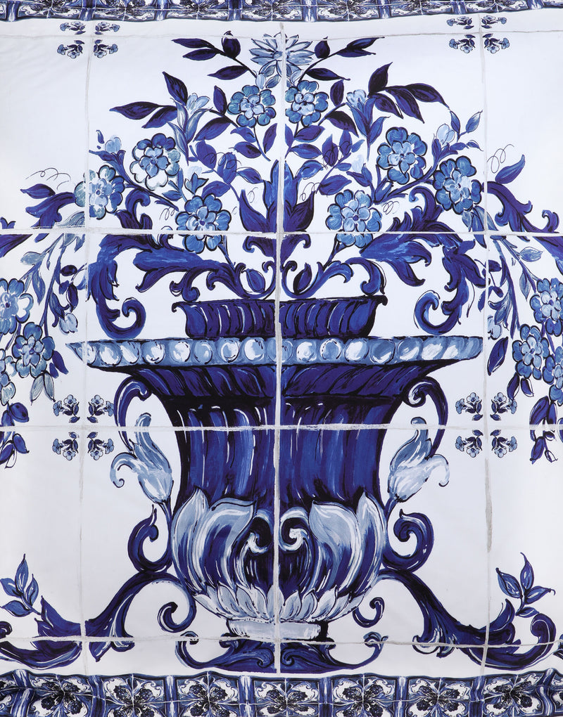 Large Duchesse Cotton Mediterranean Blue Cushion