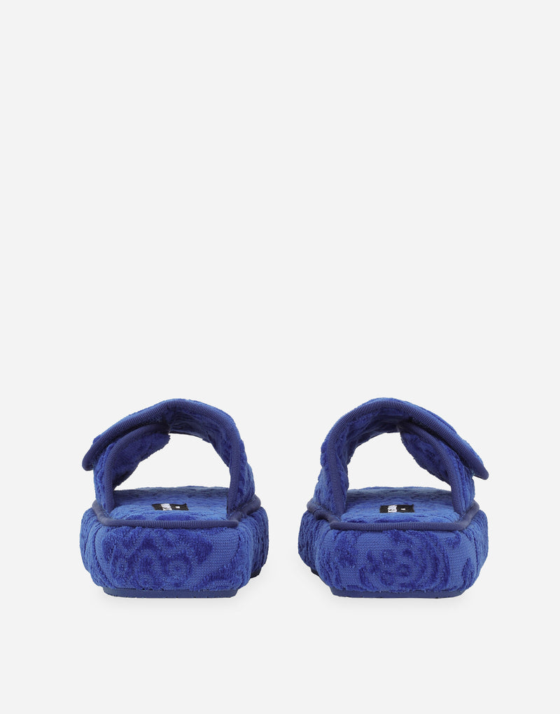 Crosswise Jacquard Blue Slippers with Platform
