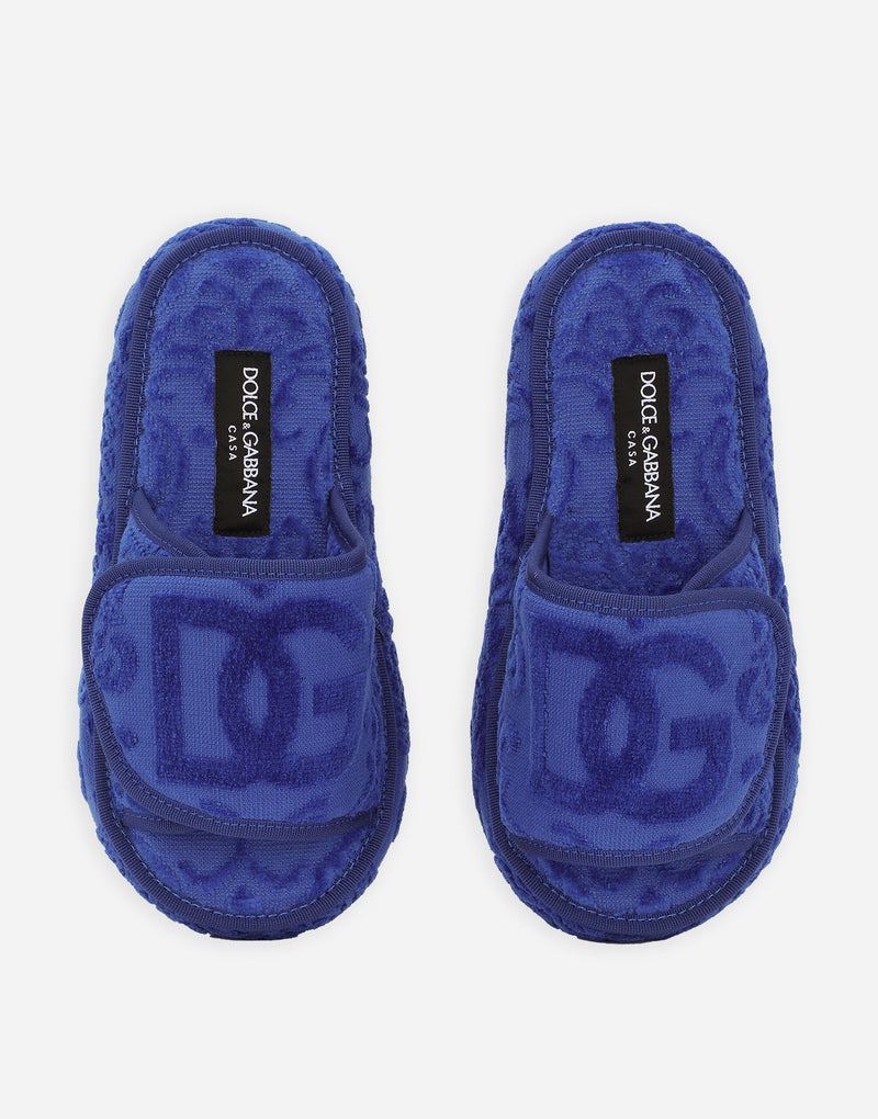 Crosswise Jacquard Blue Slippers with Platform