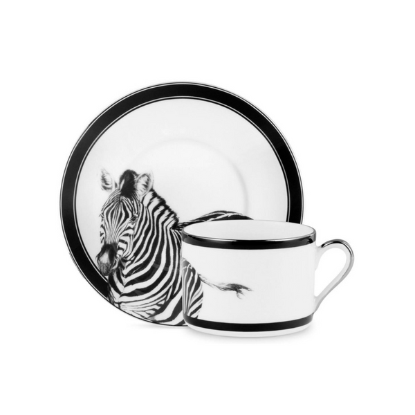 Zebra White Teacup and Saucer