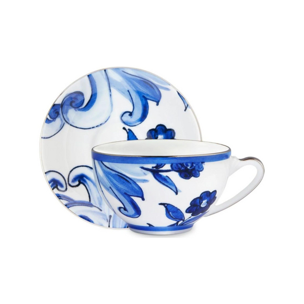 Mediterranean Blue Teacup and Saucer Fiore Piccolo