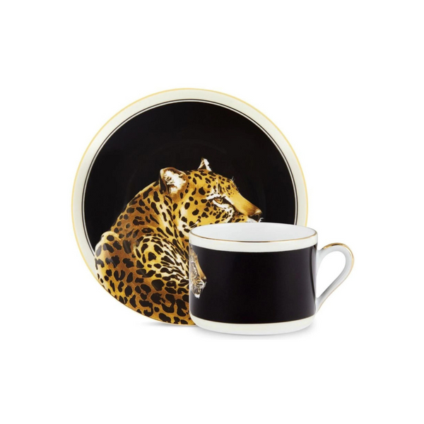 Leopard Teacup and Saucer Black