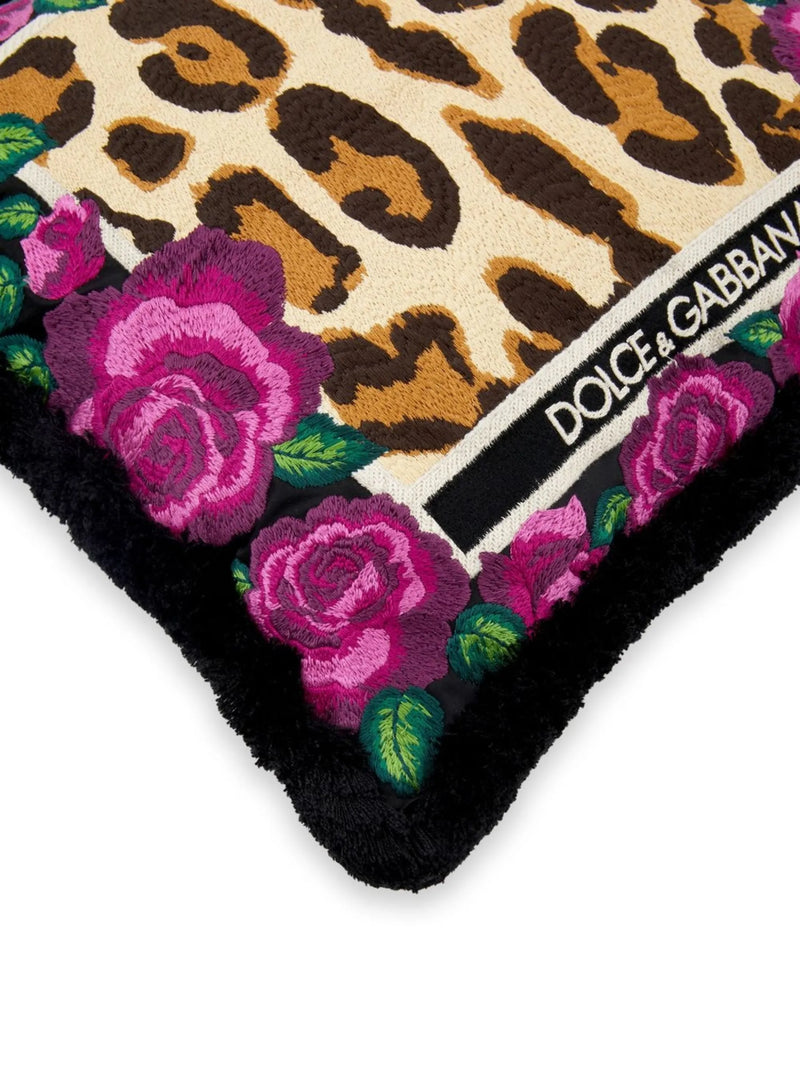 EMBROIDERED CUSHION ROSE ROSSE - LEOPARD, SIZE: 40 x 40
