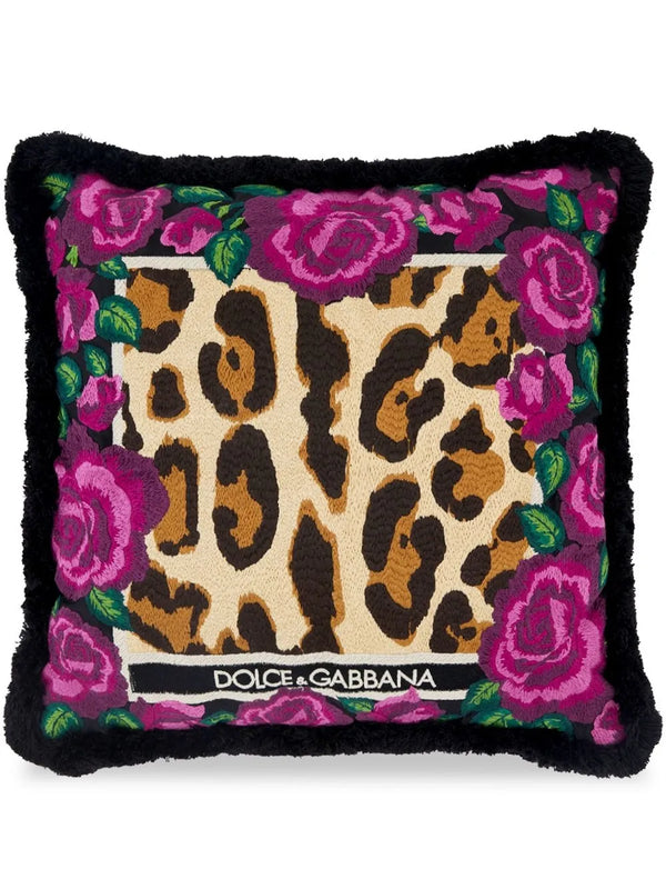 EMBROIDERED CUSHION ROSE ROSSE - LEOPARD, SIZE: 40 x 40