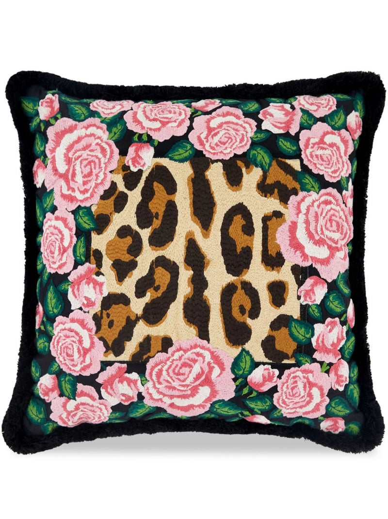 EMBROIDERED CUSHION ROSE ROSSE - LEOPARD, SIZE: 40 x 40