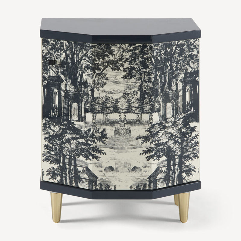 Night stand polyhedric Giardino Settecentesco blue/ivory - brass stand