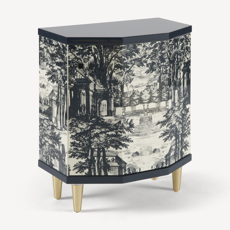 Night stand polyhedric Giardino Settecentesco blue/ivory - brass stand