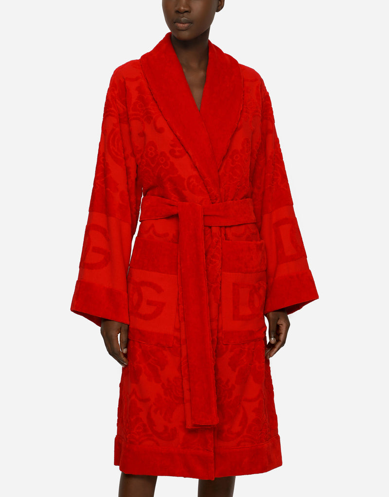 Crosswise Jacquard Red Bathrobe