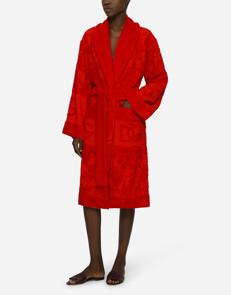 Crosswise Jacquard Red Bathrobe