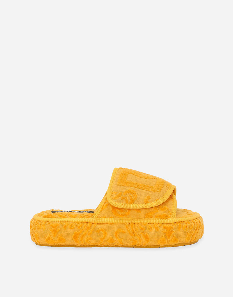 Crosswise Jacquard Yellow Slippers with Platform