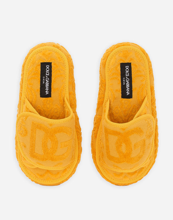 Crosswise Jacquard Yellow Slippers with Platform