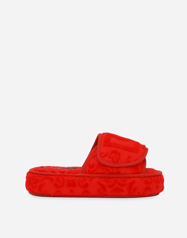 Crosswise Jacquard Red Slippers with Platform