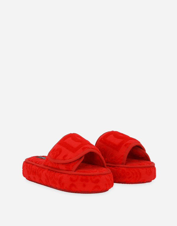 Crosswise Jacquard Red Slippers with Platform