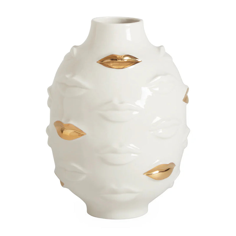 GILDED GALA ROUND VASE WHITE/GOLD