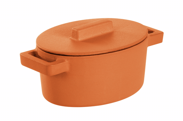 Oval Casserole Pot 13X10cm with Lid Terra Cotto Cast Iron Curry