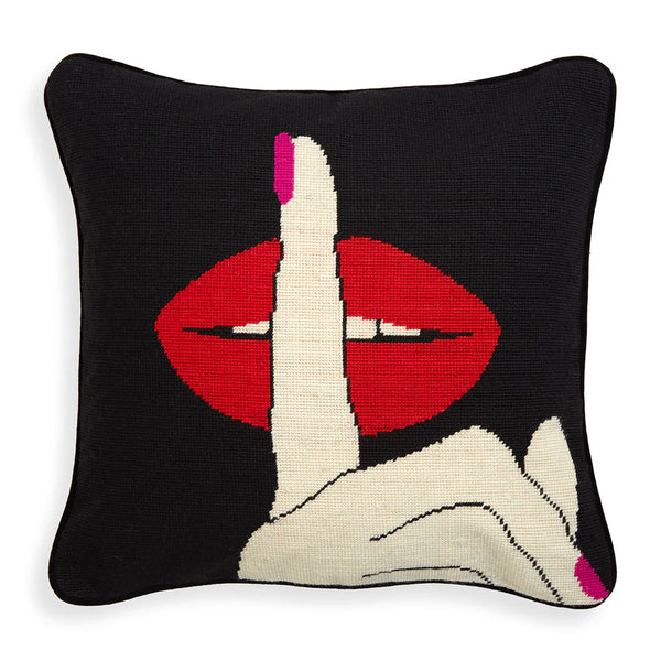 US LIPS HUSH NEEDLEPOINT THROW PILLOW MULTI