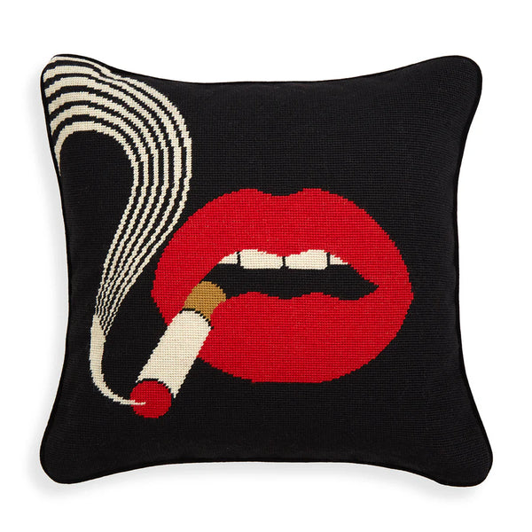 US LIPS SMOLDER NEEDLEPOINT THROW PILLOW