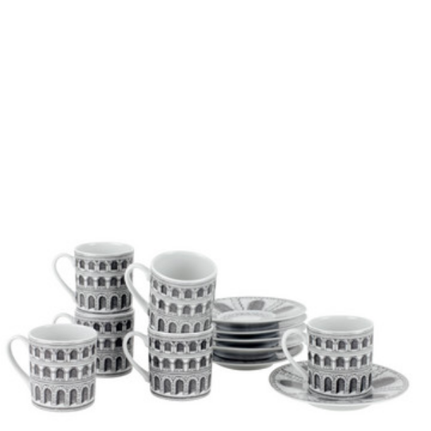 Set 6 coffee cups Architettura black/white