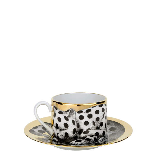 Tea cup High Fidelity Pois black/white/gold